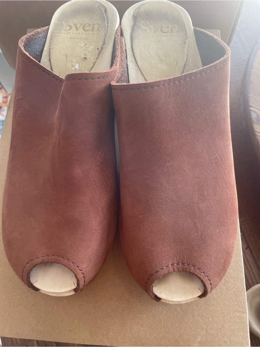 Sven Originals Brown Adobe Rust Color Suede Peep-Toe Mules Size 38